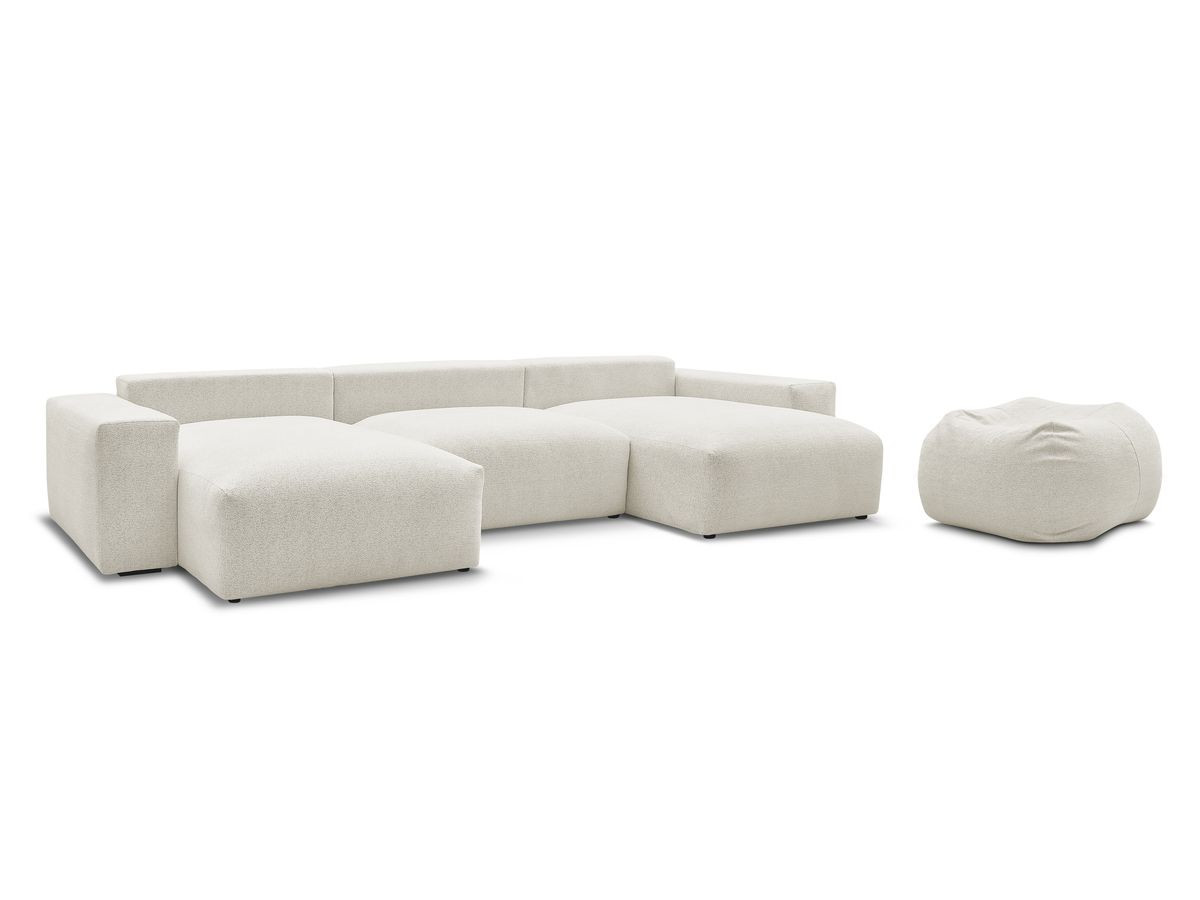 Canapé panoramique fixe VOLTAIRE tissu chiné avec pouf