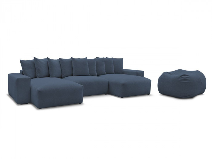 Canapé panoramique fixe VOLTAIRE tissu chiné avec pouf