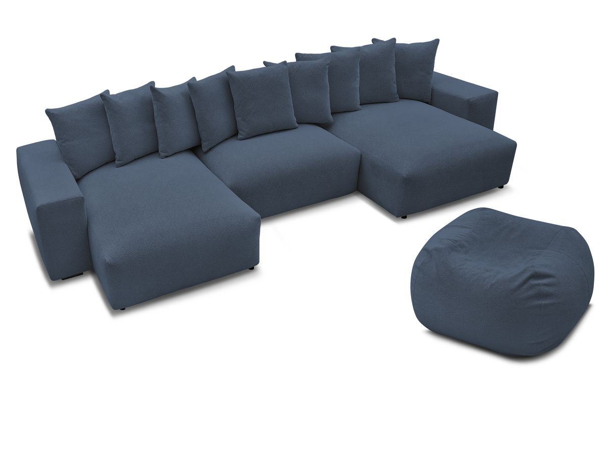 Canapé panoramique fixe VOLTAIRE tissu chiné avec pouf
