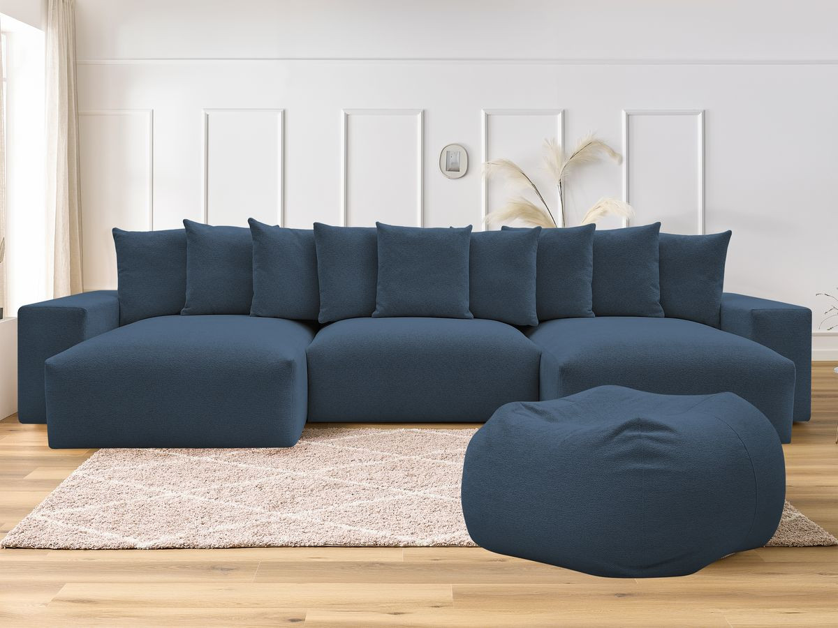 Canapé panoramique fixe VOLTAIRE tissu chiné avec pouf