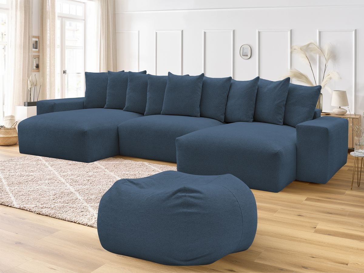 Canapé panoramique fixe VOLTAIRE tissu chiné avec pouf