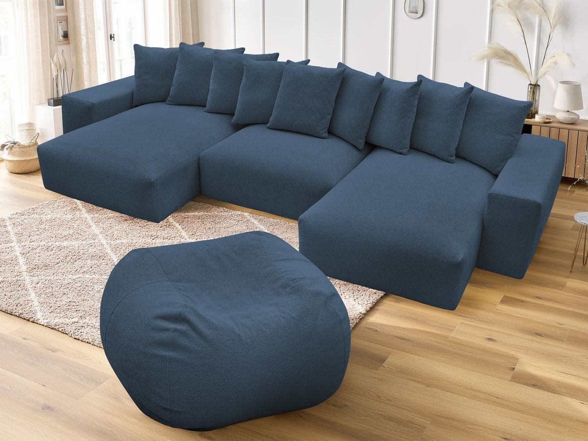 Canapé panoramique fixe VOLTAIRE tissu chiné avec pouf