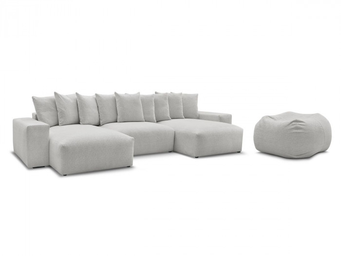 Canapé panoramique fixe VOLTAIRE tissu chiné avec pouf