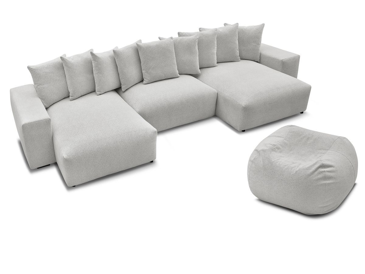 Canapé panoramique fixe VOLTAIRE tissu chiné avec pouf