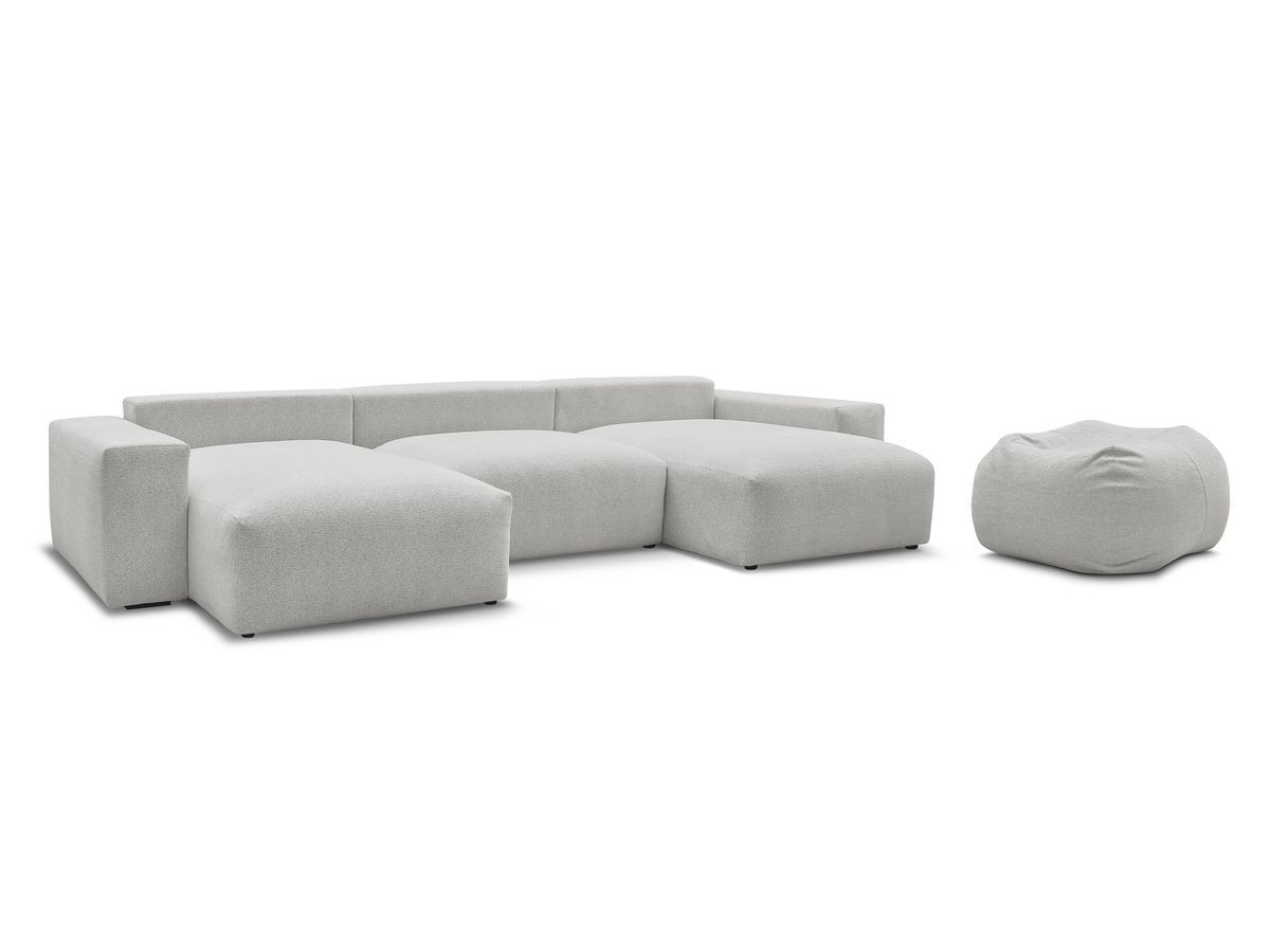 Canapé panoramique fixe VOLTAIRE tissu chiné avec pouf