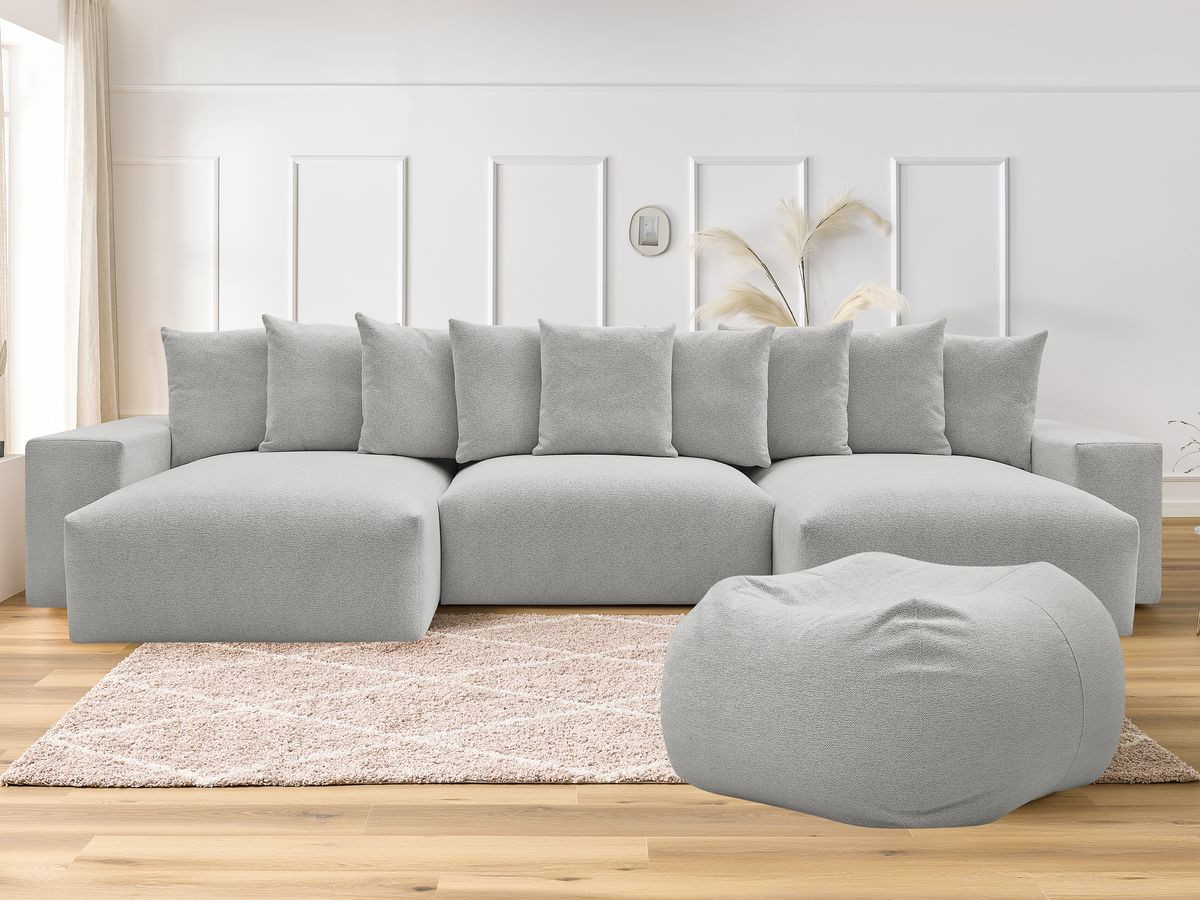 Canapé panoramique fixe VOLTAIRE tissu chiné avec pouf