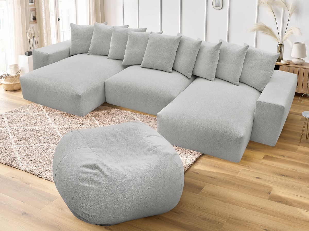 Canapé panoramique fixe VOLTAIRE tissu chiné avec pouf