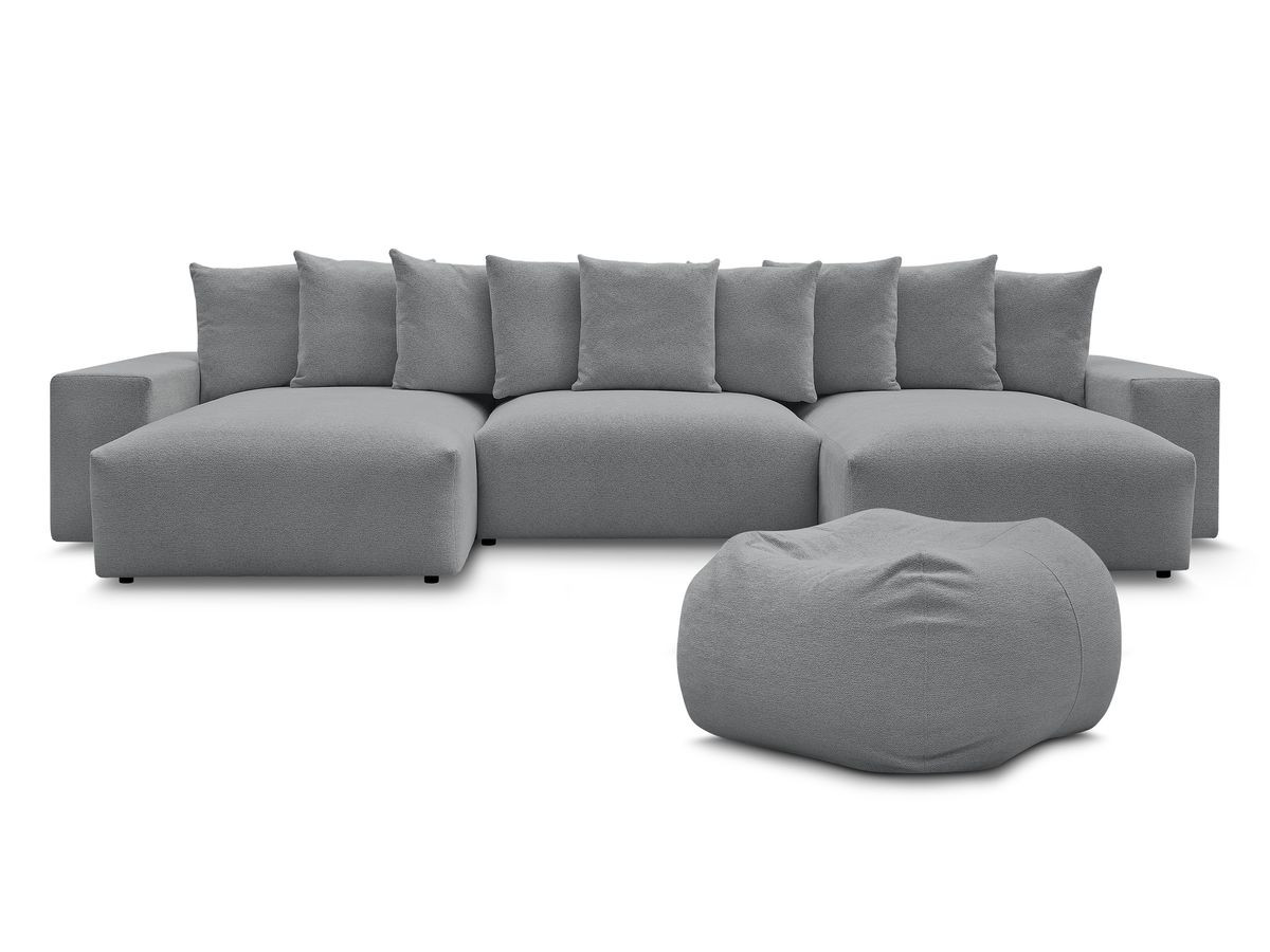 Canapé panoramique fixe VOLTAIRE tissu chiné avec pouf