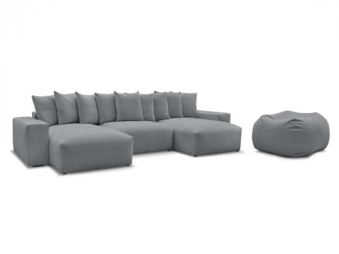 Canapé panoramique fixe VOLTAIRE tissu chiné avec pouf