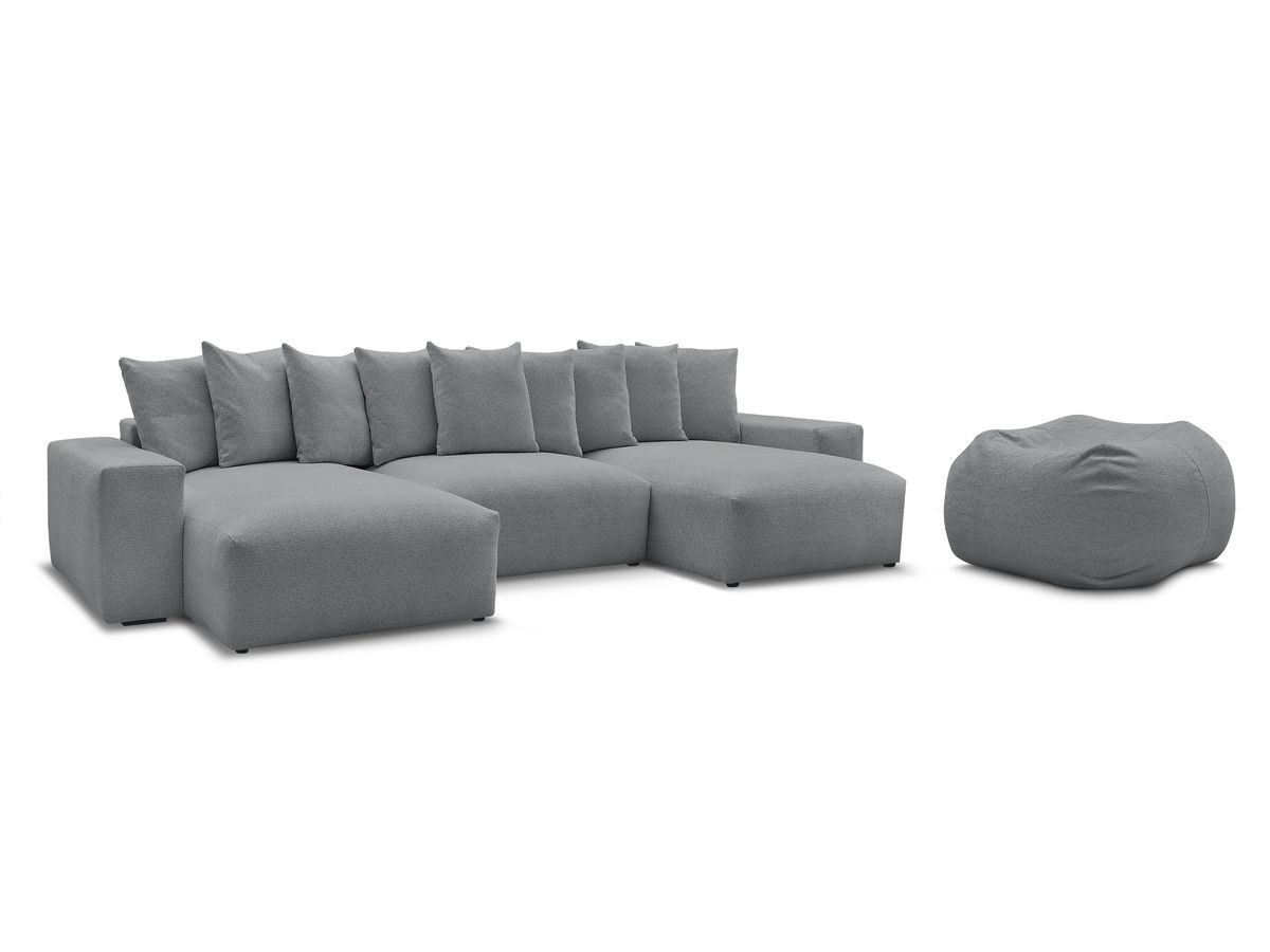 canapé panoramique fixe voltaire tissu chiné avec pouf de couleur gris foncé