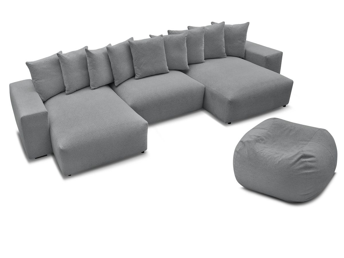 Canapé panoramique fixe VOLTAIRE tissu chiné avec pouf