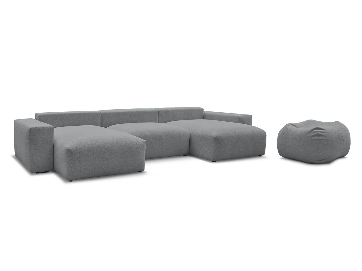 Canapé panoramique fixe VOLTAIRE tissu chiné avec pouf