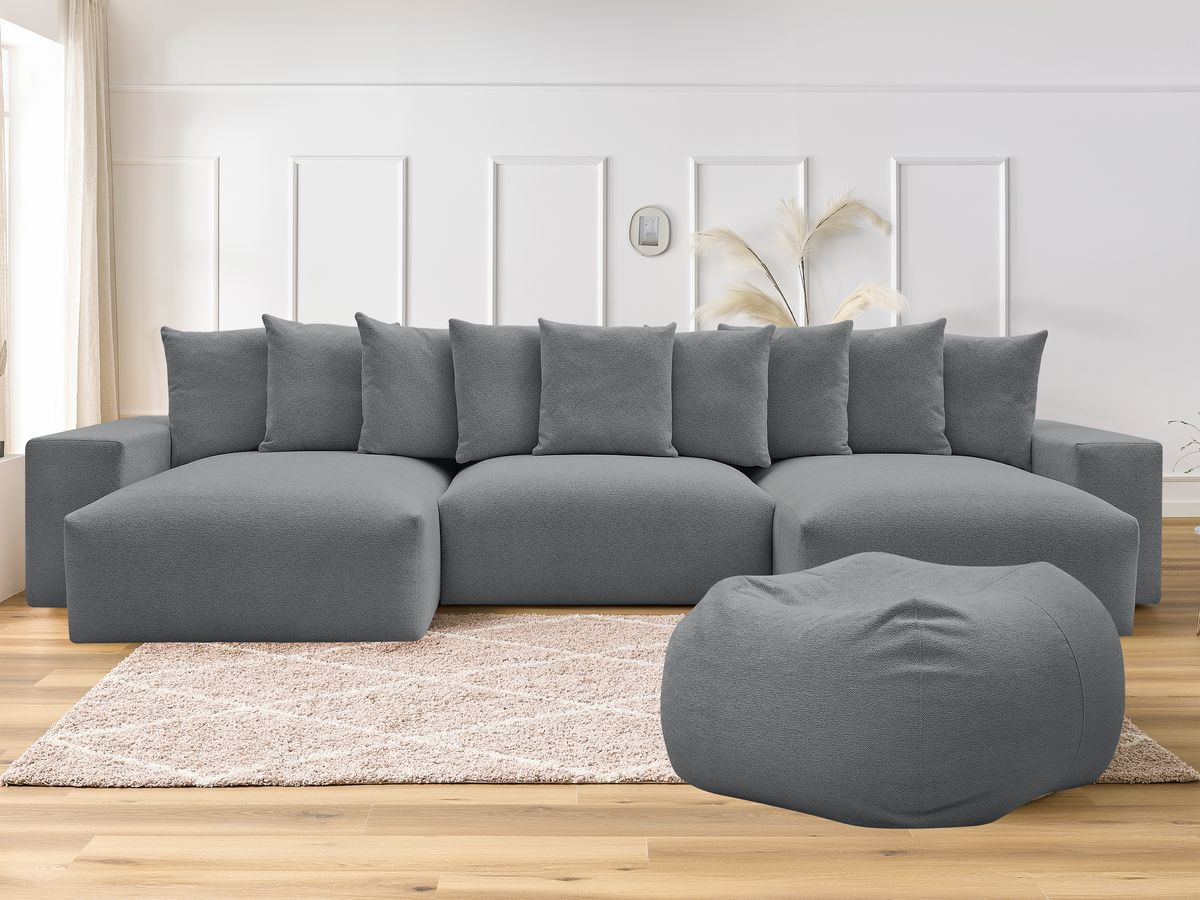 Canapé panoramique fixe VOLTAIRE tissu chiné avec pouf