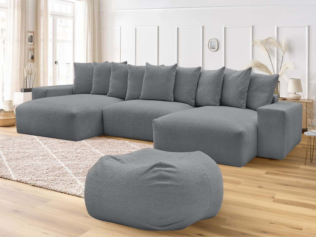 Canapé panoramique fixe VOLTAIRE tissu chiné avec pouf