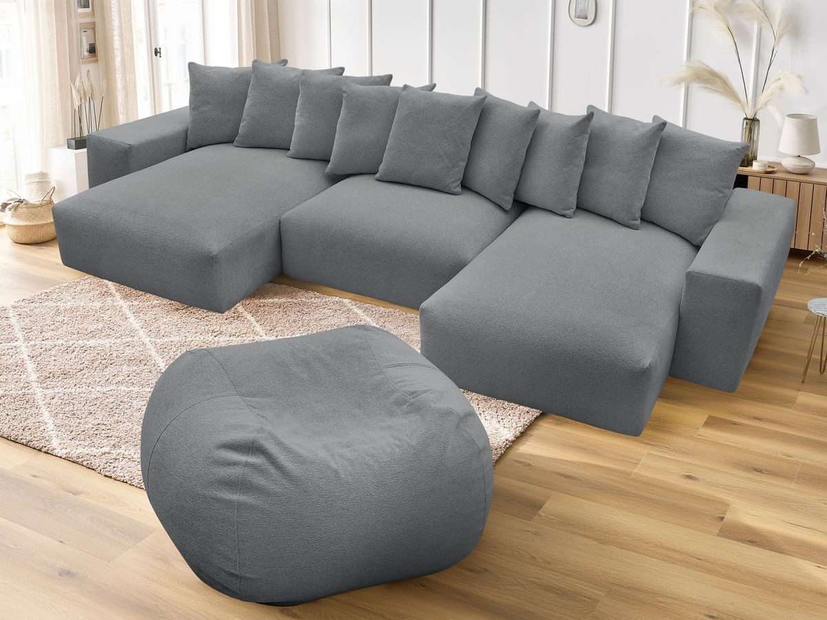 Canapé panoramique fixe VOLTAIRE tissu chiné avec pouf