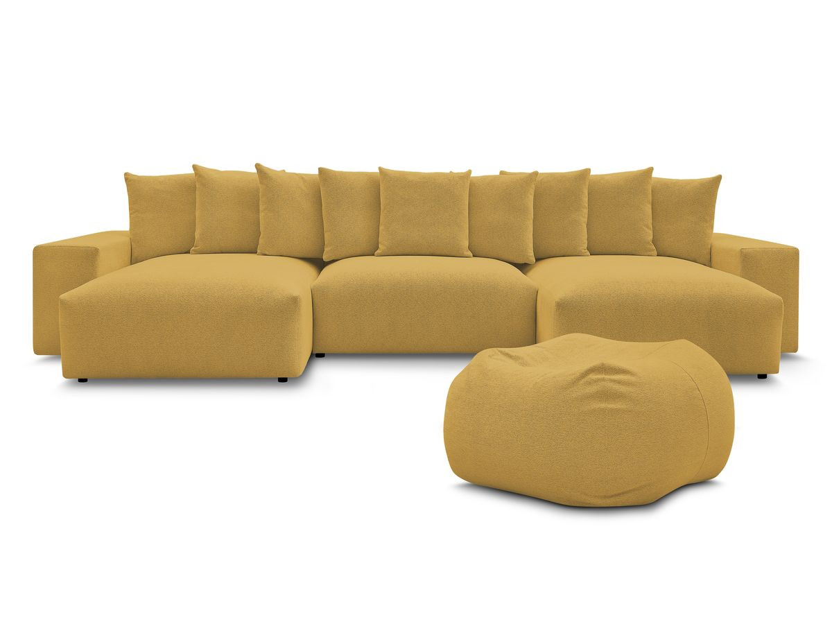 Canapé panoramique fixe VOLTAIRE tissu chiné avec pouf