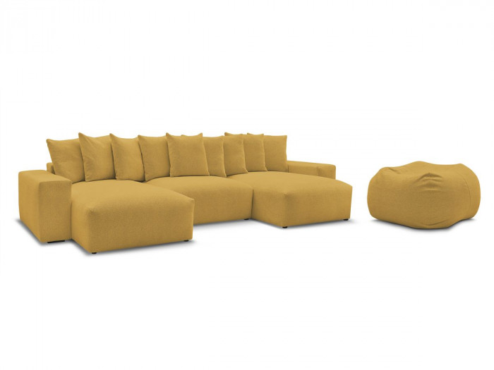 Canapé panoramique fixe VOLTAIRE tissu chiné avec pouf
