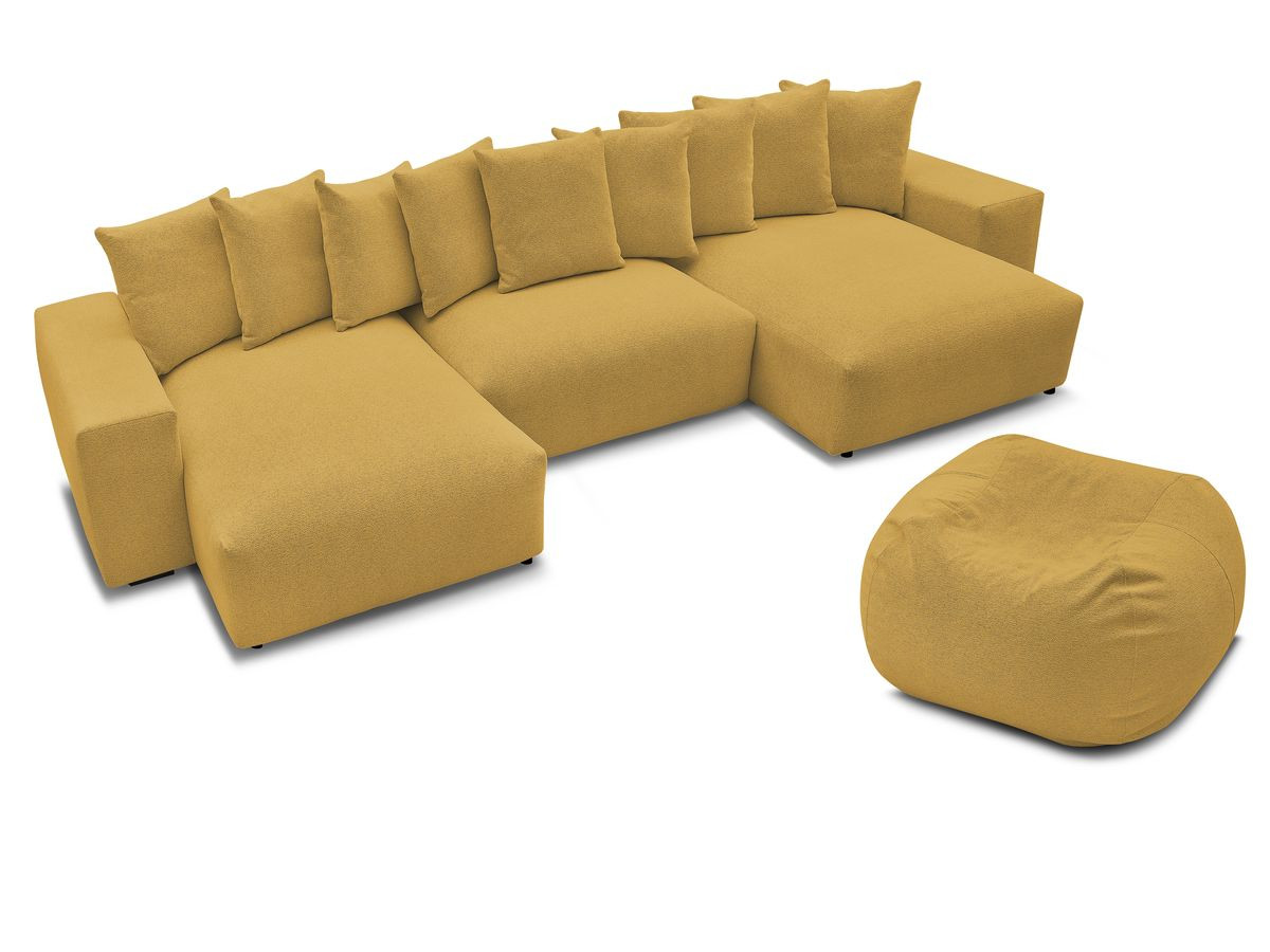Canapé panoramique fixe VOLTAIRE tissu chiné avec pouf