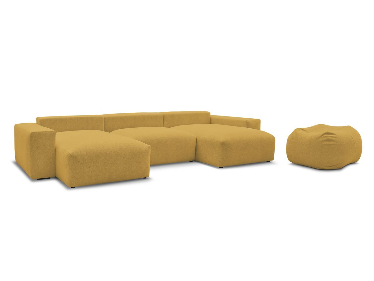 Canapé panoramique fixe VOLTAIRE tissu chiné avec pouf