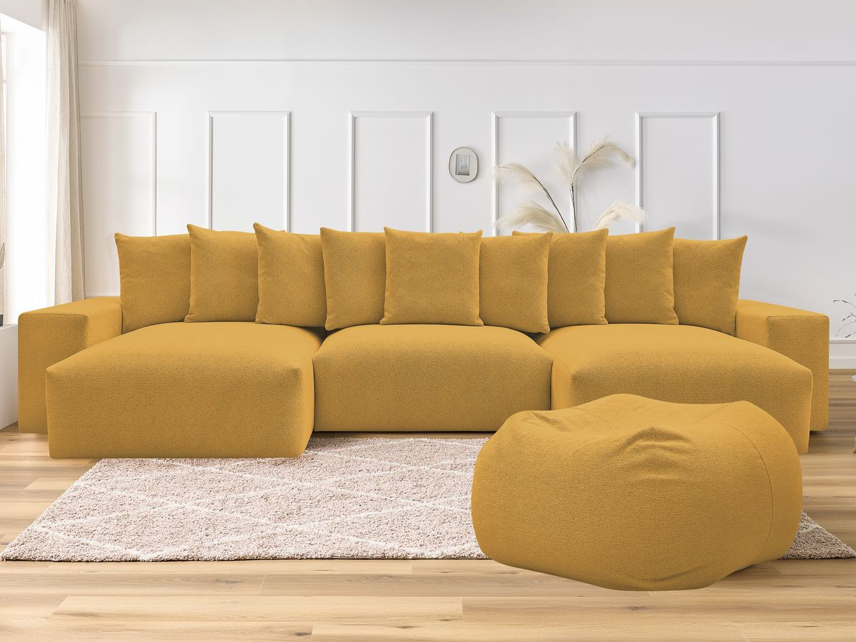 Canapé panoramique fixe VOLTAIRE tissu chiné avec pouf