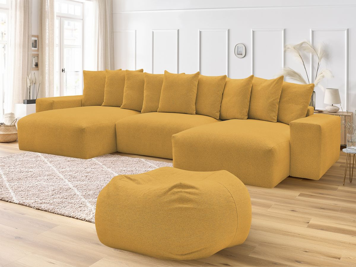 Canapé panoramique fixe VOLTAIRE tissu chiné avec pouf