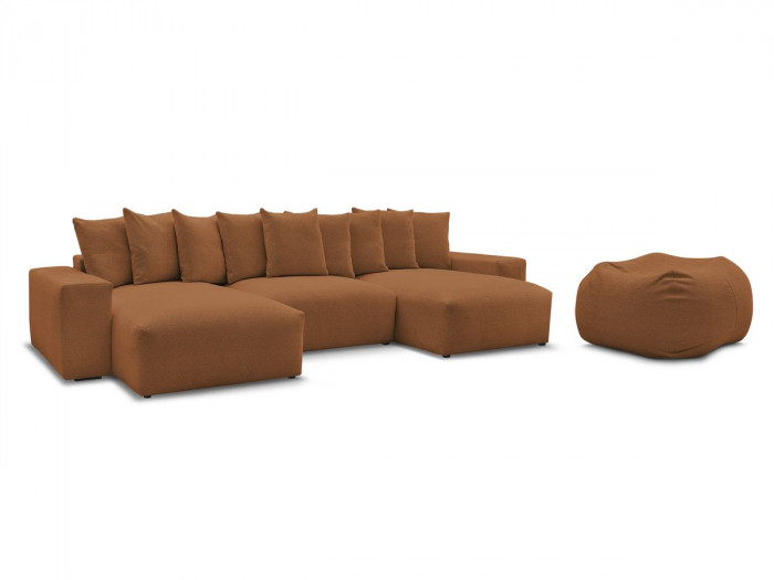 Canapé panoramique fixe VOLTAIRE tissu chiné avec pouf