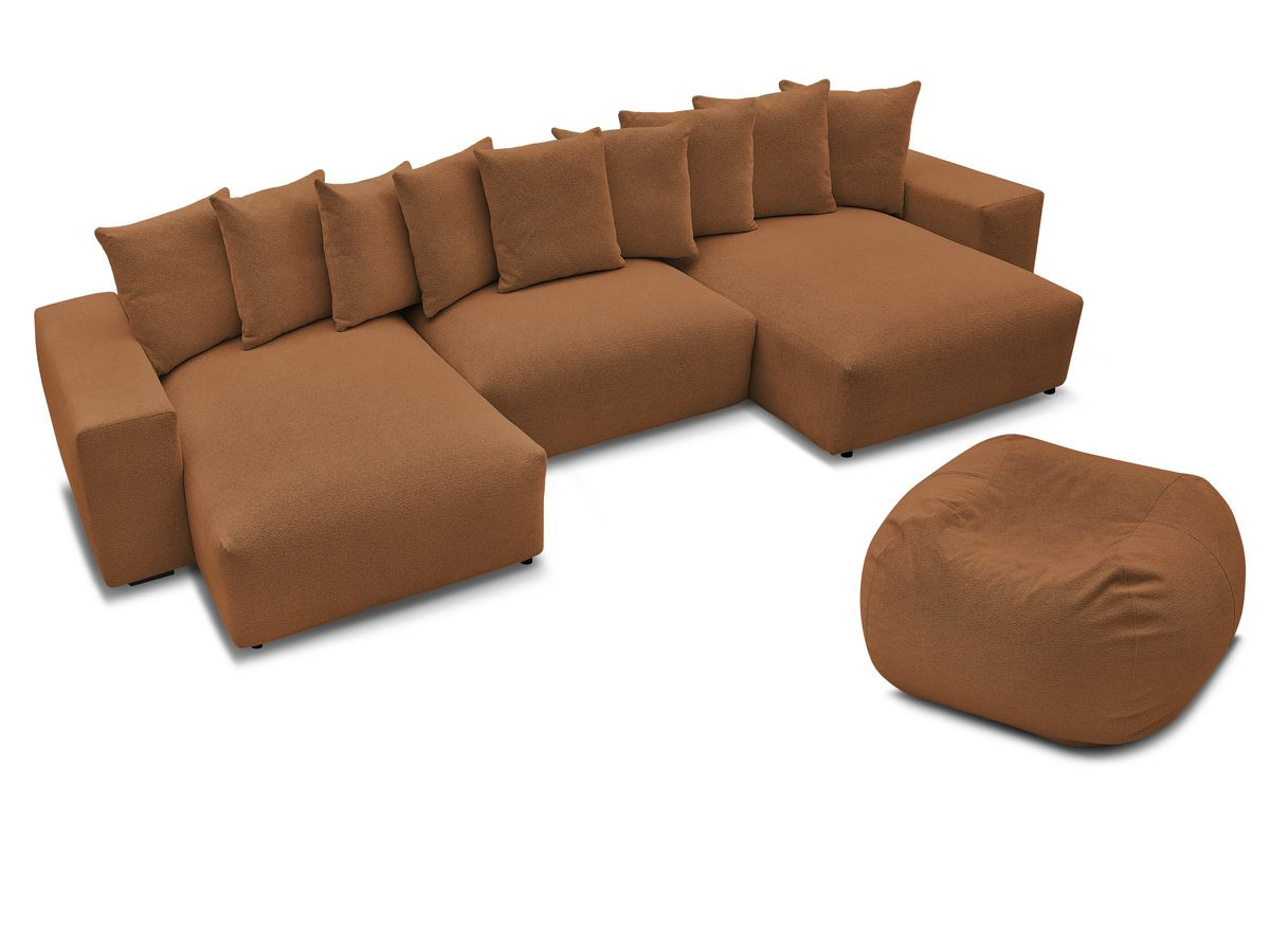 Canapé panoramique fixe VOLTAIRE tissu chiné avec pouf