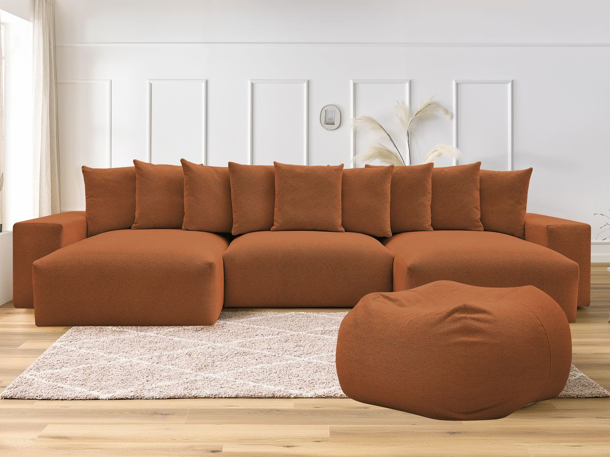 Canapé panoramique fixe VOLTAIRE tissu chiné avec pouf