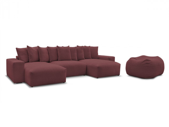 Canapé panoramique fixe VOLTAIRE tissu chiné avec pouf