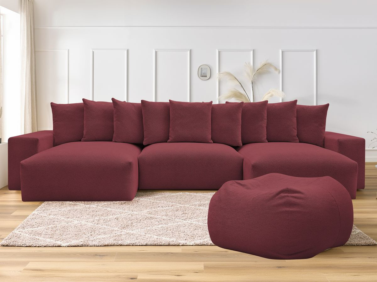Canapé panoramique fixe VOLTAIRE tissu chiné avec pouf