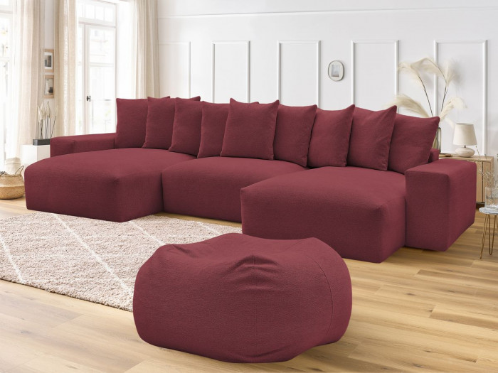 Canapé panoramique fixe VOLTAIRE tissu chiné avec pouf