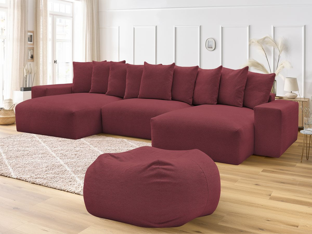 Canapé panoramique fixe VOLTAIRE tissu chiné avec pouf