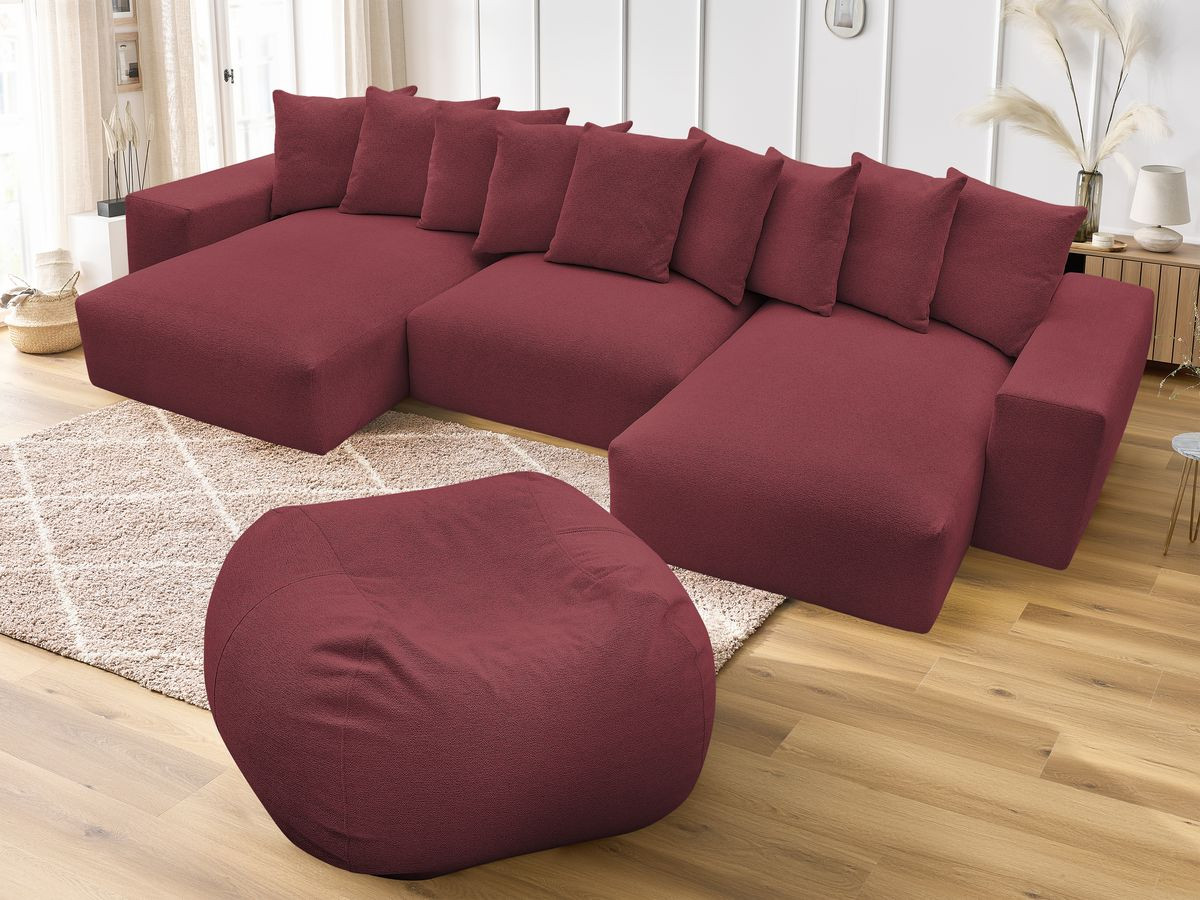Canapé panoramique fixe VOLTAIRE tissu chiné avec pouf