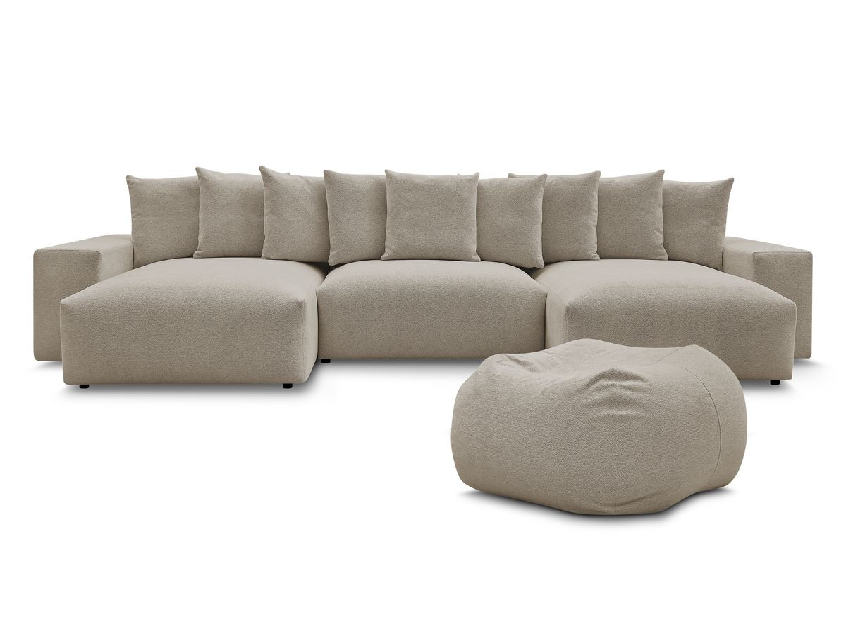 Canapé panoramique fixe VOLTAIRE tissu chiné avec pouf