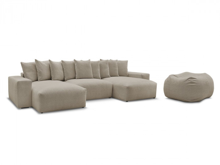 Canapé panoramique fixe VOLTAIRE tissu chiné avec pouf