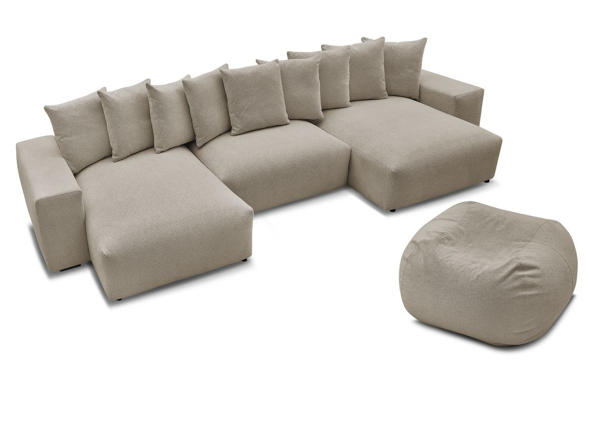 Canapé panoramique fixe VOLTAIRE tissu chiné avec pouf