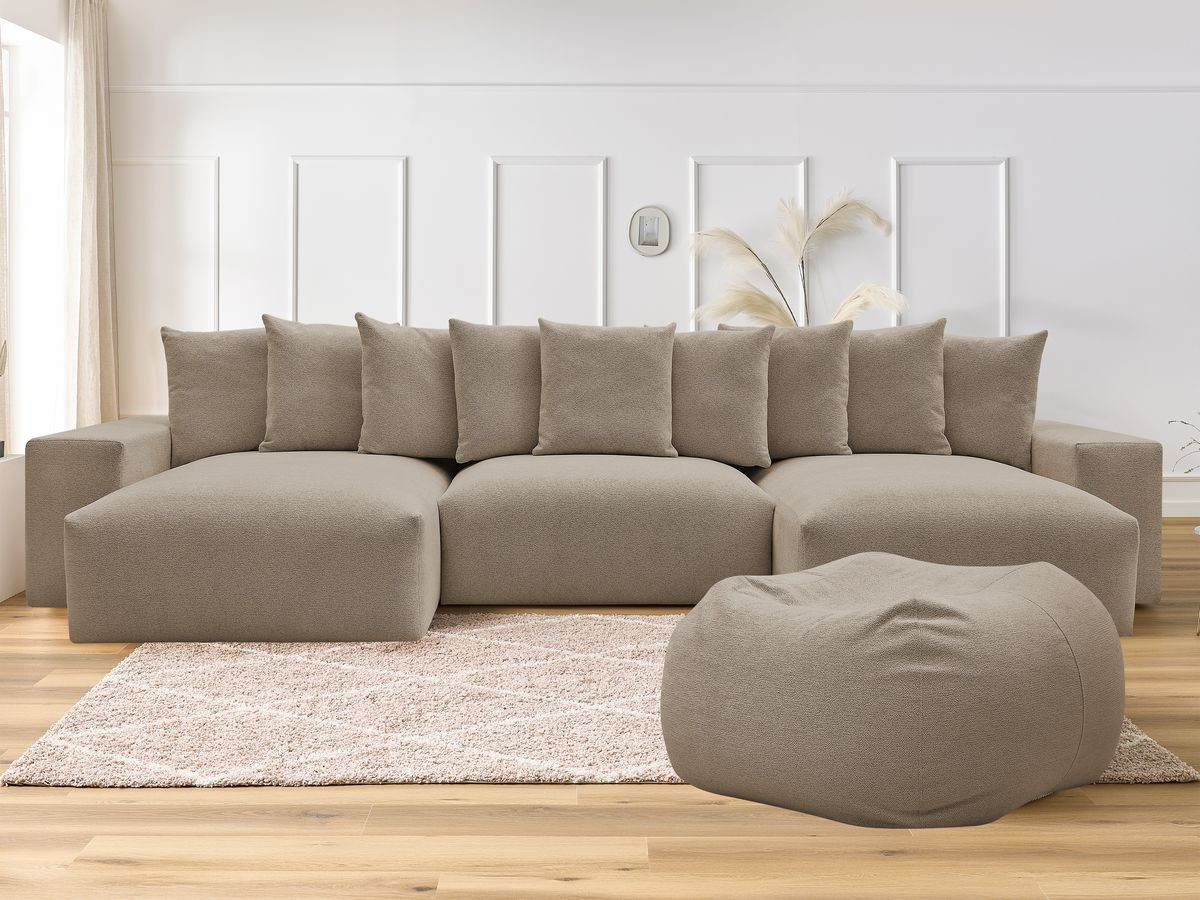 Canapé panoramique fixe VOLTAIRE tissu chiné avec pouf