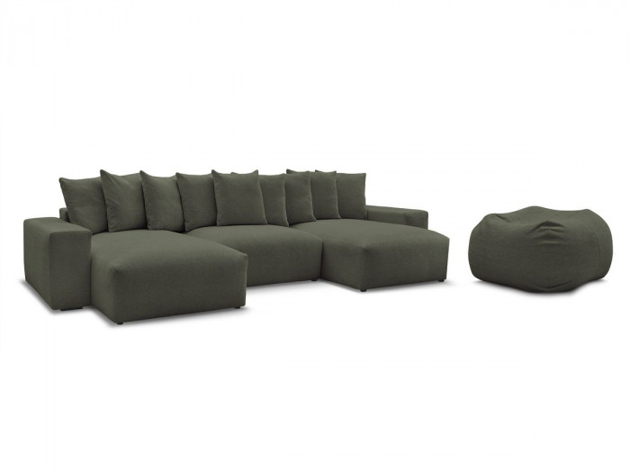 Canapé panoramique fixe VOLTAIRE tissu chiné avec pouf