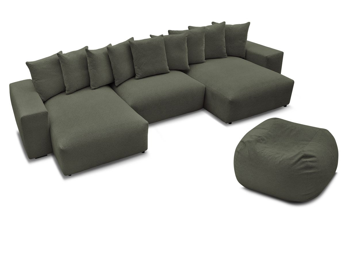Canapé panoramique fixe VOLTAIRE tissu chiné avec pouf