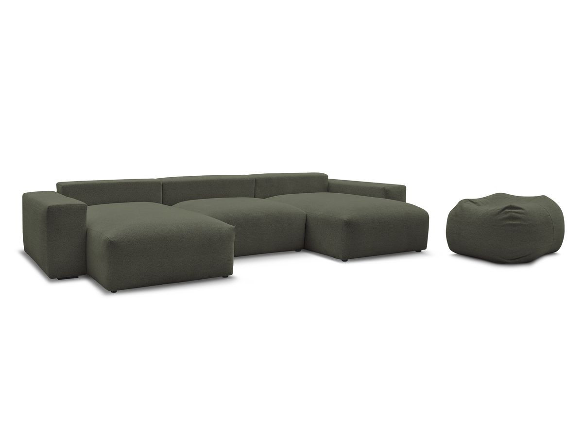 Canapé panoramique fixe VOLTAIRE tissu chiné avec pouf