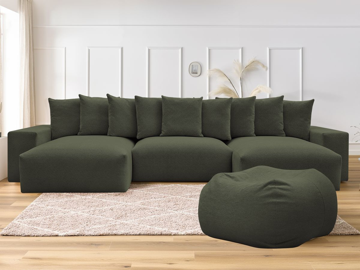 Canapé panoramique fixe VOLTAIRE tissu chiné avec pouf