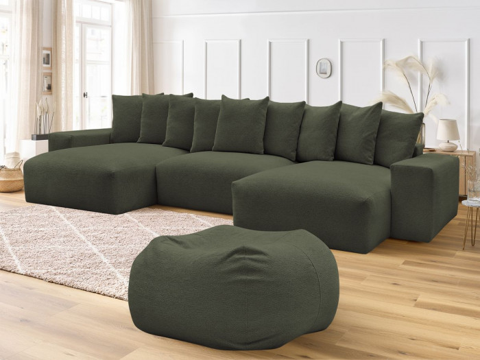 Canapé panoramique fixe VOLTAIRE tissu chiné avec pouf
