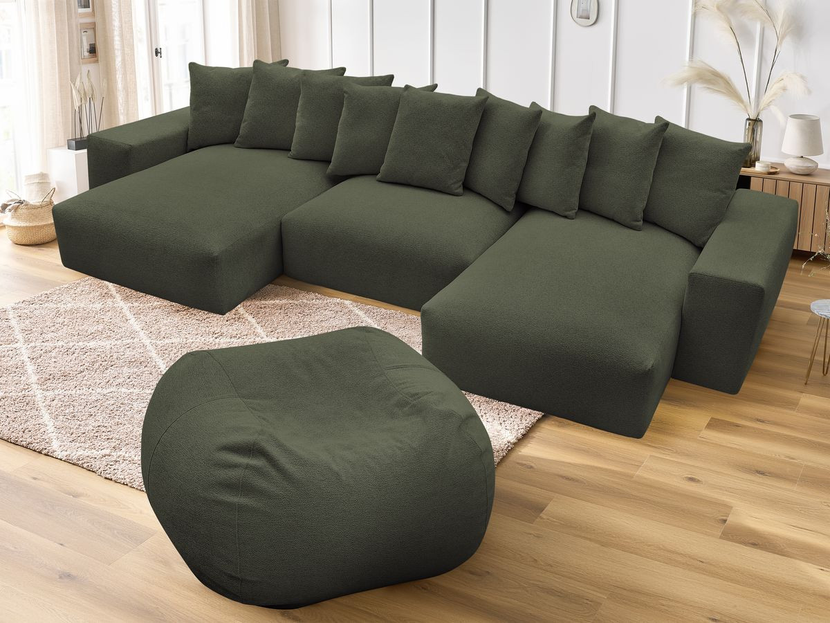 Canapé panoramique fixe VOLTAIRE tissu chiné avec pouf