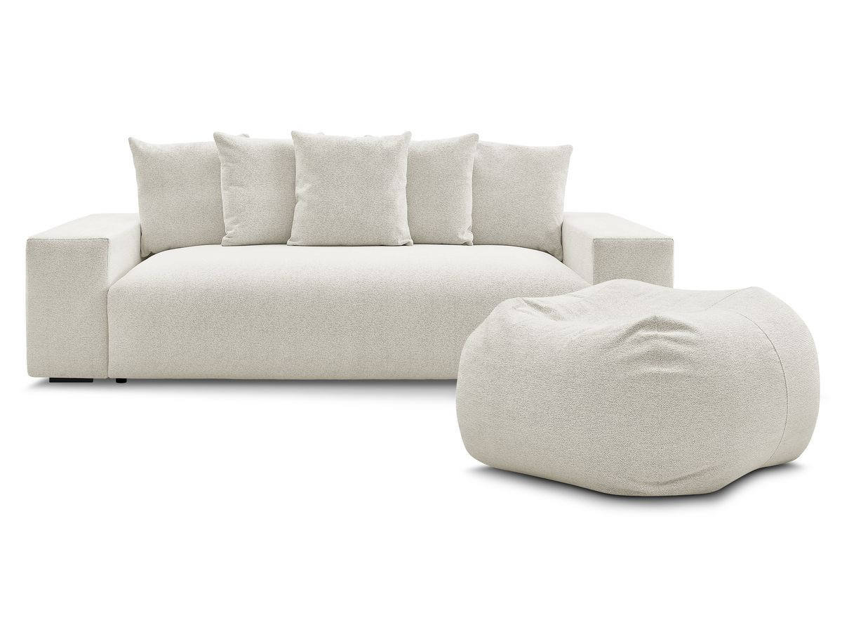 Canapé droit convertible coffre VOLTAIRE chiné avec pouf blanc