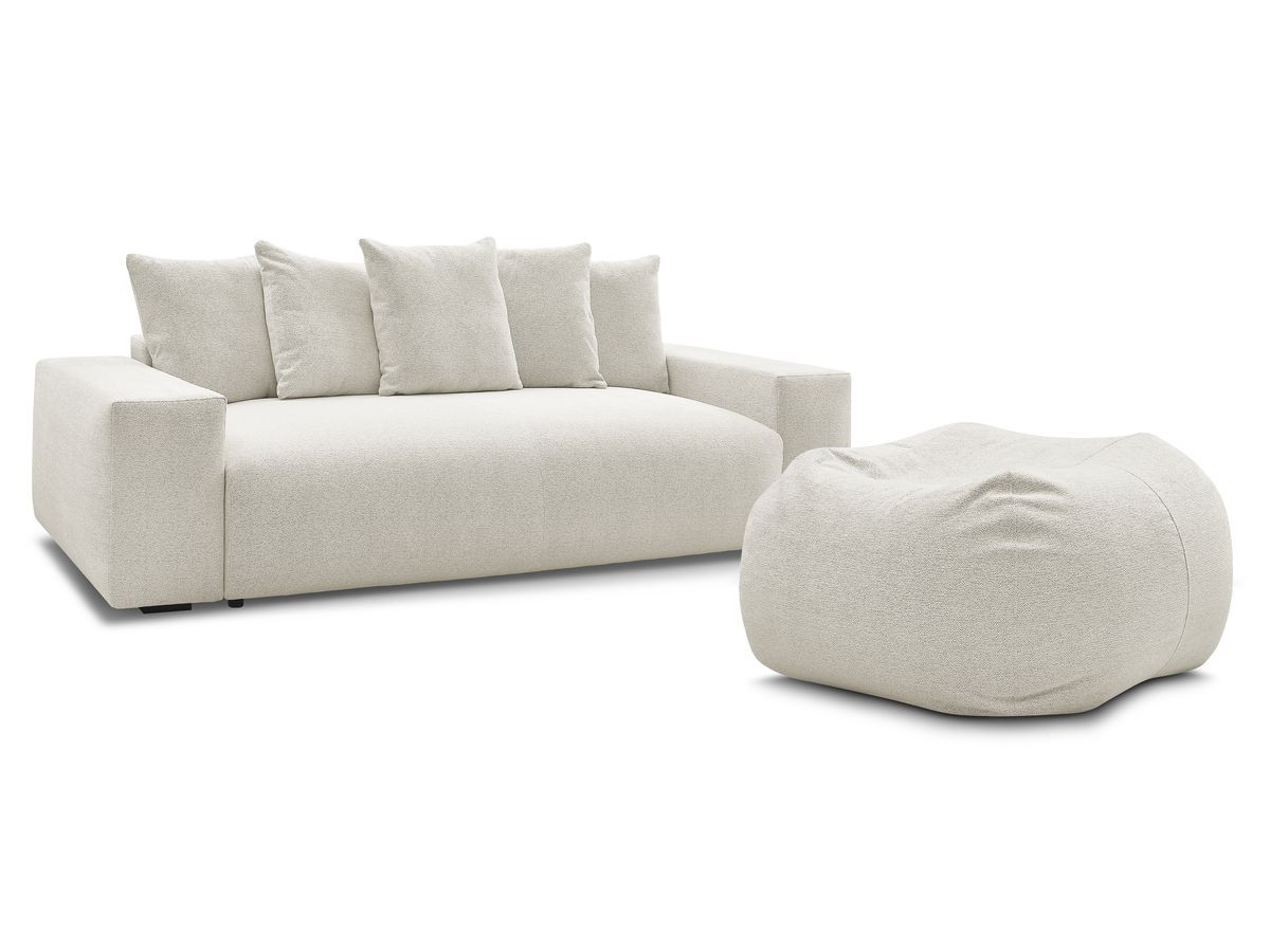 Canapé droit convertible coffre VOLTAIRE tissu chiné avec pouf