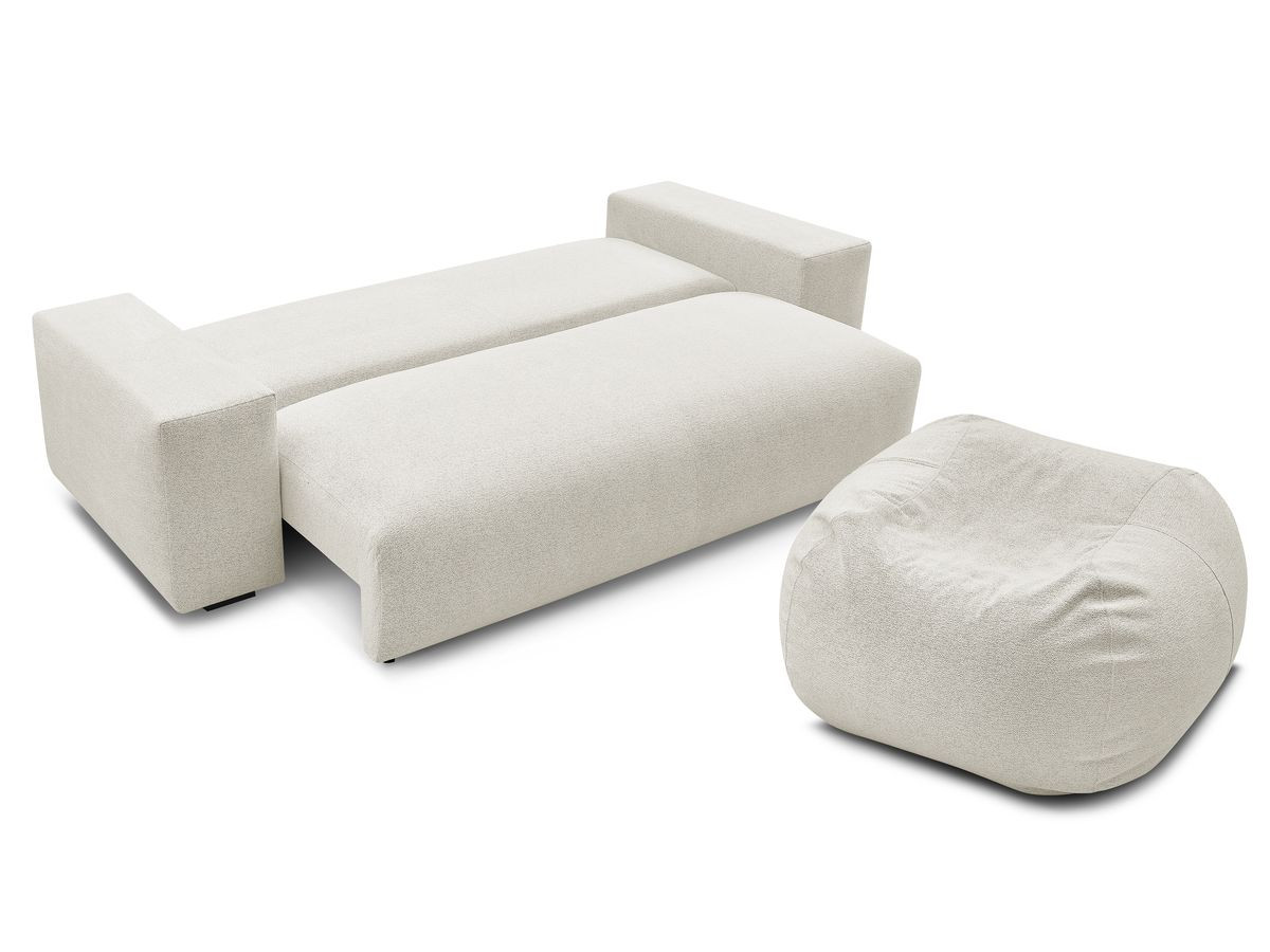 Canapé droit convertible coffre VOLTAIRE chiné avec pouf blanc — vue 6