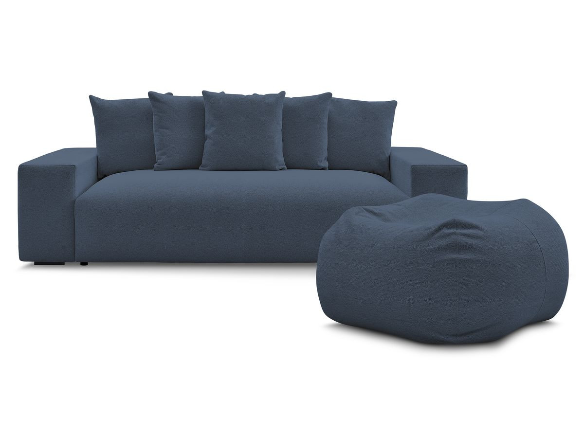 Canapé droit convertible coffre VOLTAIRE chiné avec pouf bleu foncé — vue 5