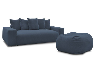 Canapé droit convertible coffre VOLTAIRE tissu chiné avec pouf