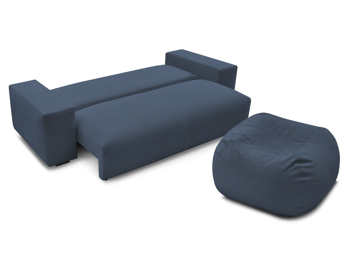 Canapé droit convertible coffre VOLTAIRE chiné avec pouf bleu foncé — vue 6