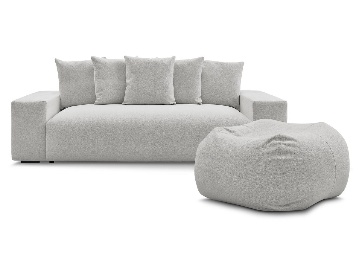 Canapé droit convertible coffre VOLTAIRE chiné avec pouf gris clair — vue 5